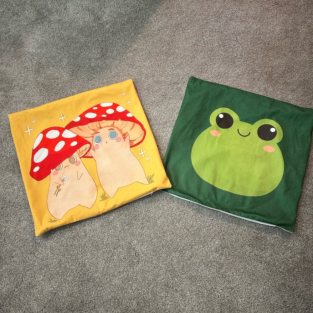 Mushroom and Frog Pillow Covers
